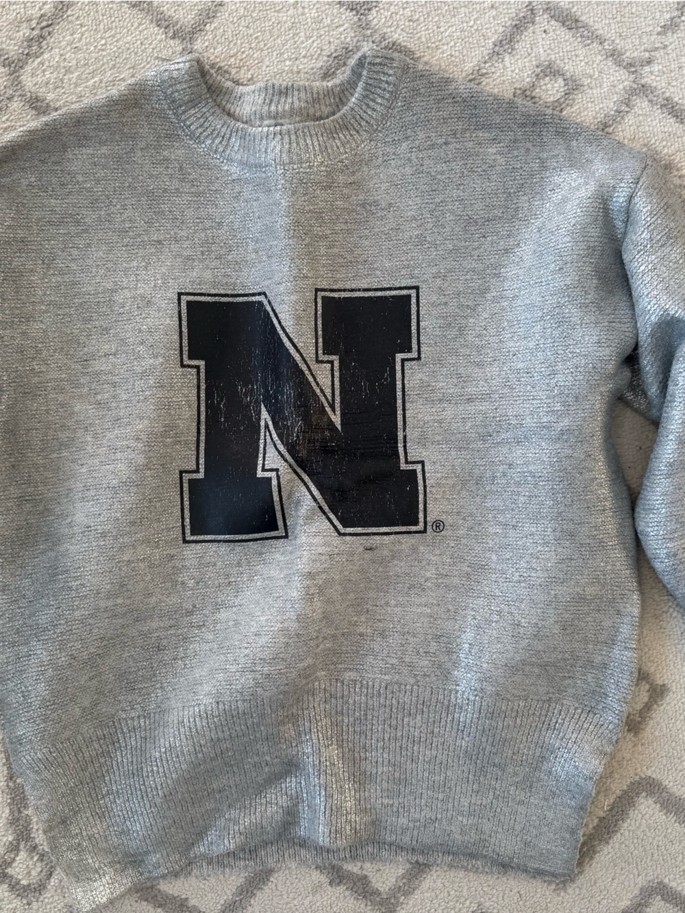 Gray Crewneck Sweatshirt with Black 'N' Graphic - Women's Sweatshirt